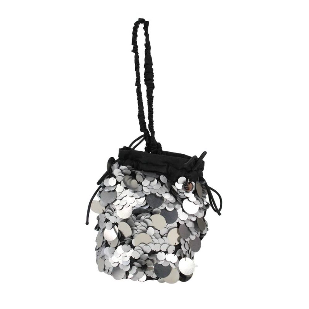 Merlette Womens Single Strap Small Paillettes Bucket Handbag Black Silver Tone